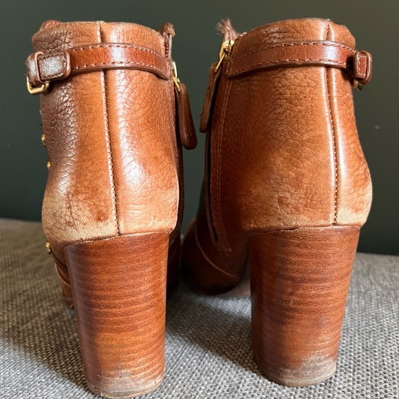 TORY BURCH Caramel Brown Leather Studded Ankle Boots - Picture 3 of 9